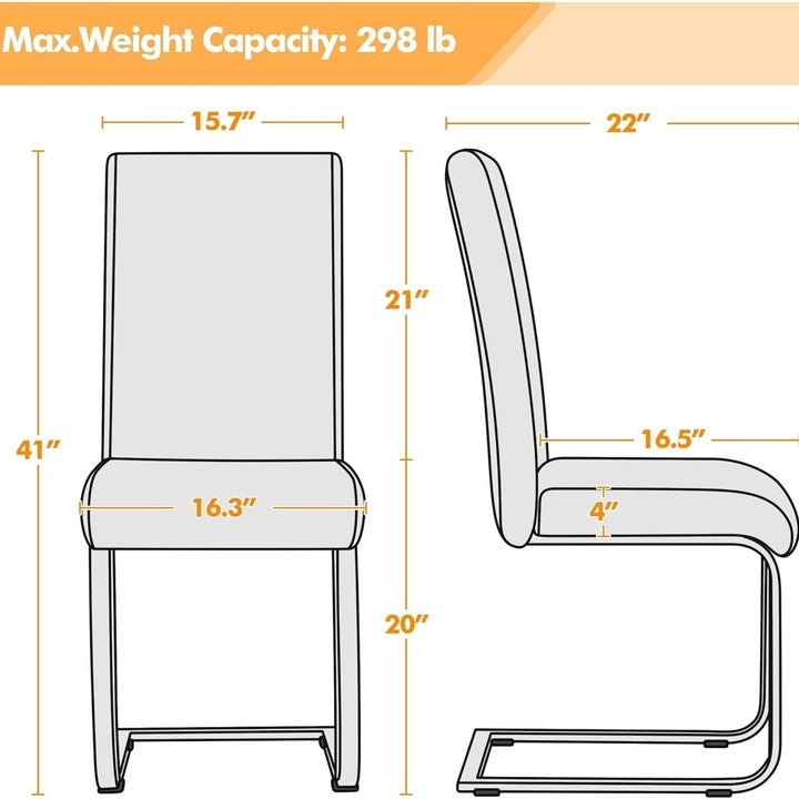 Dining Chairs Set of 2 Modern Faux Leather Kitchen Chairs with Metal Legs White Image 3