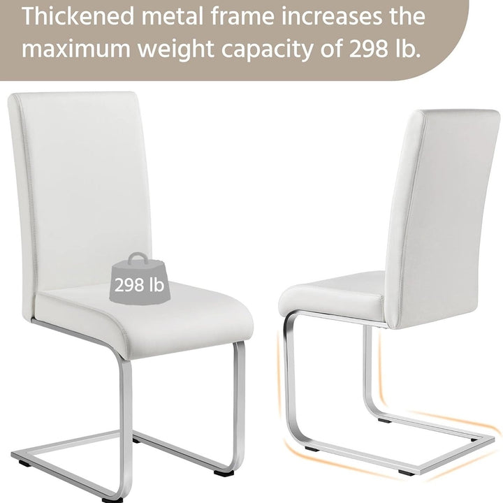 Dining Chairs Set of 2 Modern Faux Leather Kitchen Chairs with Metal Legs White Image 6