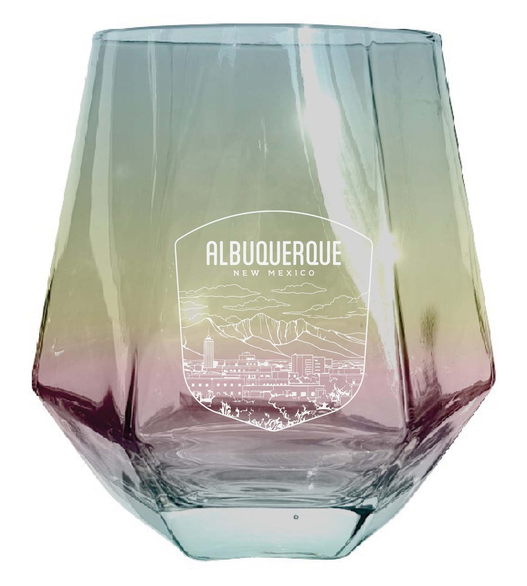 Albuquerque Mexico Souvenir Stemless Diamond Wine Glass Engraved 15 oz Image 1