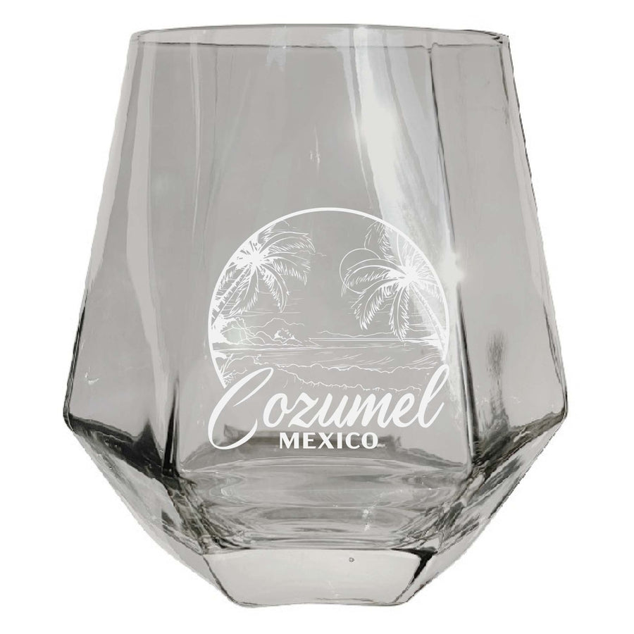 Cozumel Mexico Souvenir Stemless Diamond Wine Glass Engraved 15 oz Image 1