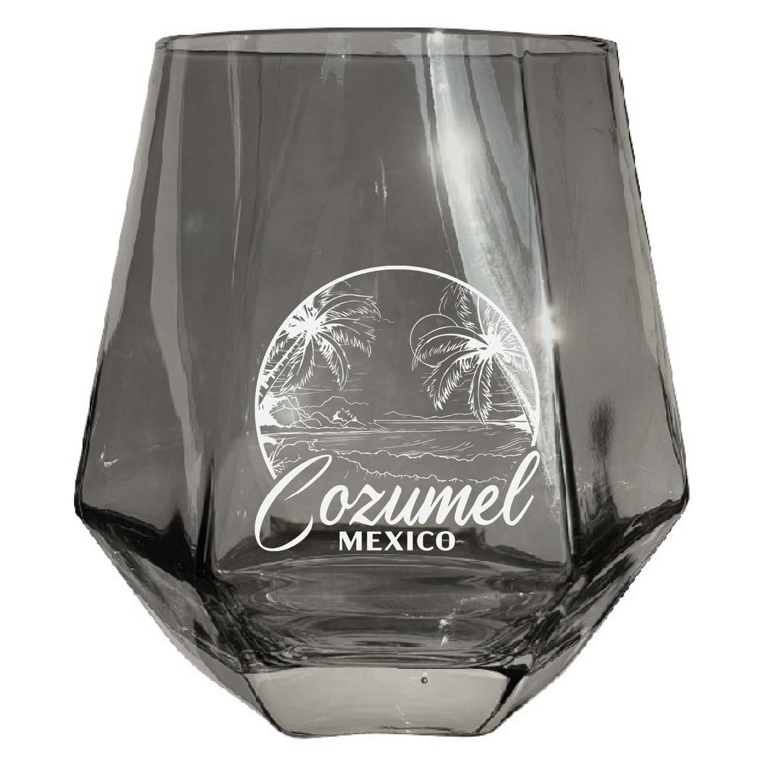 Cozumel Mexico Souvenir Stemless Diamond Wine Glass Engraved 15 oz Image 1