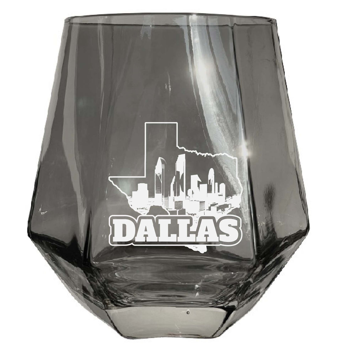 Dallas Texas Souvenir Stemless Diamond Wine Glass Engraved 15 oz Image 1