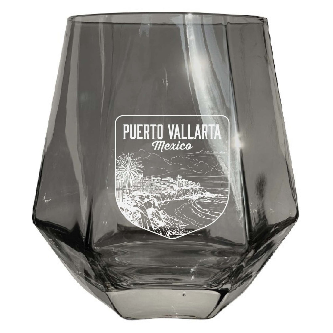 Puerto Vallarta Mexico Souvenir Stemless Diamond Wine Glass Engraved 15 oz Image 2