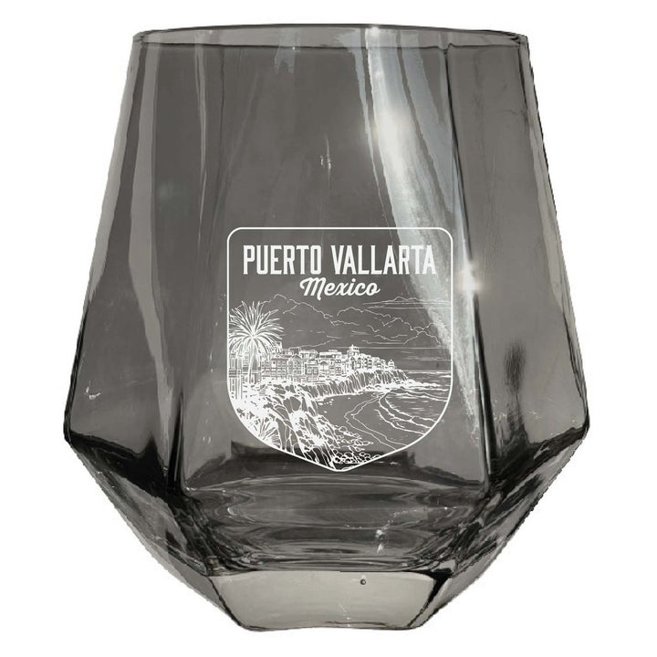 Puerto Vallarta Mexico Souvenir Stemless Diamond Wine Glass Engraved 15 oz Image 1