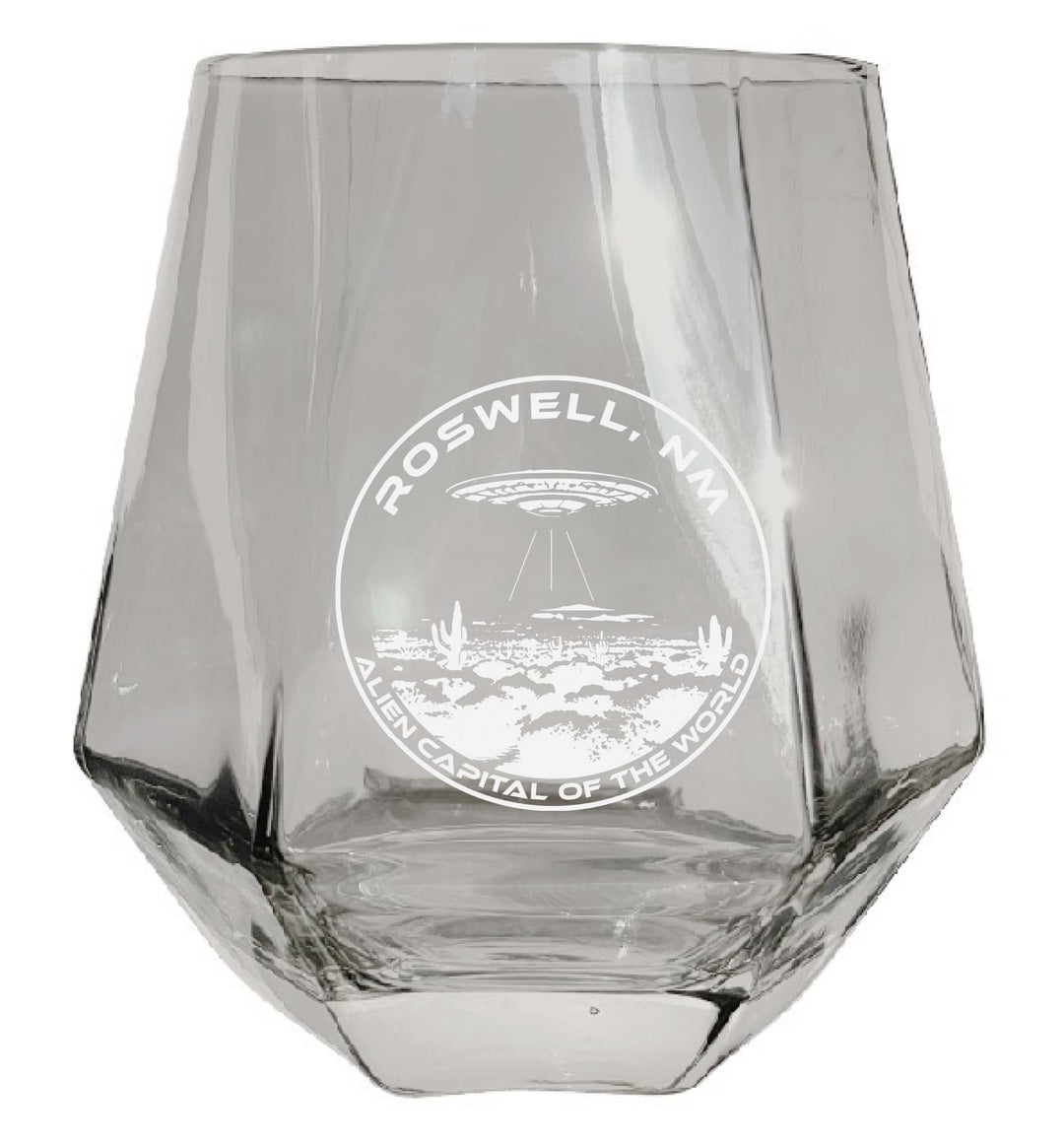 Roswell Mexico Souvenir Stemless Diamond Wine Glass Engraved 15 oz Image 2