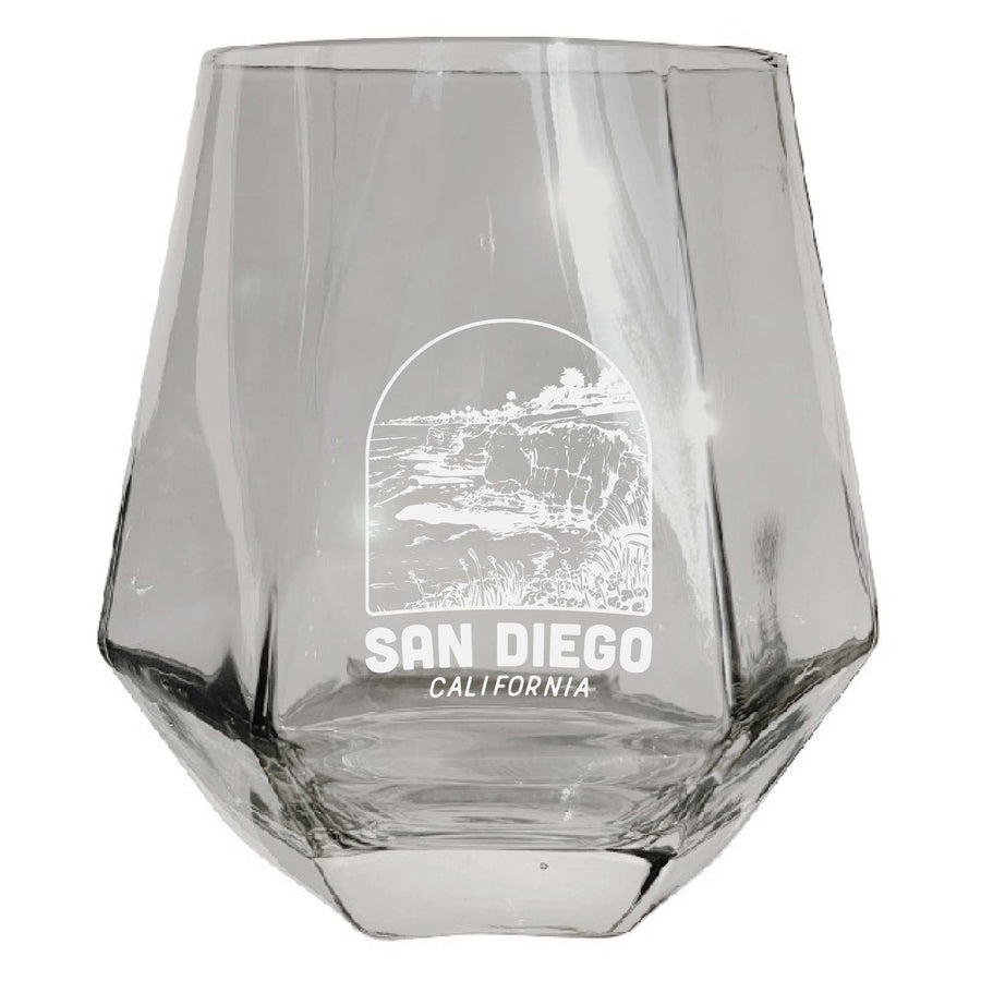 San Diego California Souvenir Stemless Diamond Wine Glass Engraved 15 oz Image 1