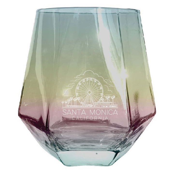 Santa Monica California Souvenir Stemless Diamond Wine Glass Engraved 15 oz Image 1