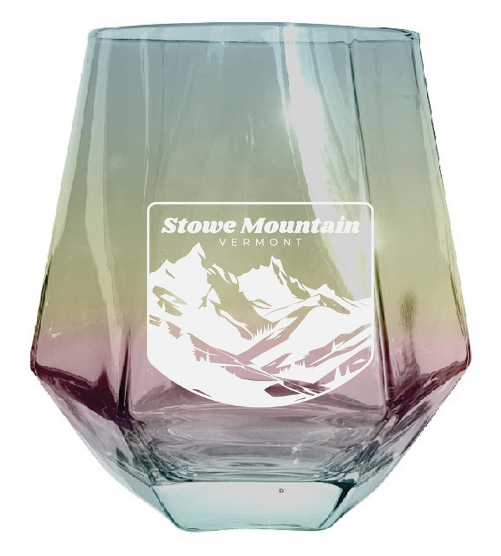 Stowe Mountain Vermont Souvenir Stemless Diamond Wine Glass Engraved 15 oz Image 1