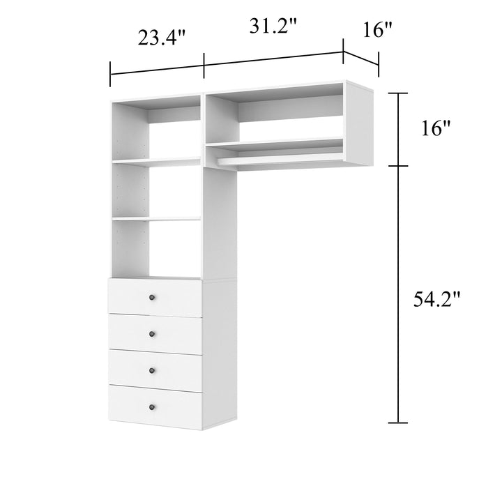 livelylodge Wood Closet System Walk with 4 Drawers Modular Storage Cabinet Wall Mount Hanging Rods Shelves and Garment Image 5