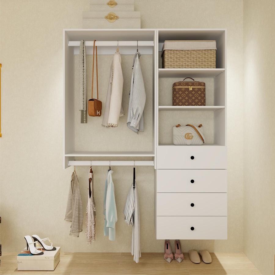 Livelylodge Modular Closet Organizer System: Freestanding and Wall-Mounted Cabinet with 2 Hanging Rods and 4 Drawers for Image 1