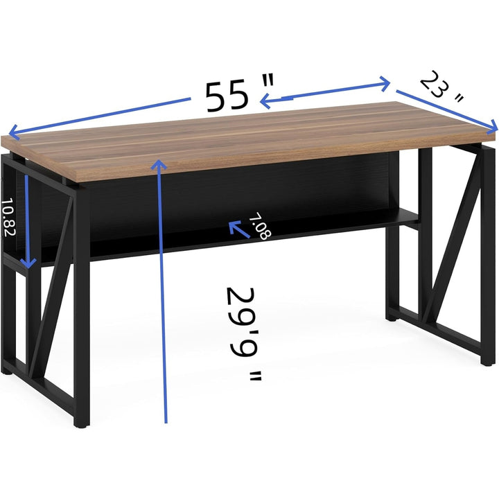 Tribesigns 55 Inch Computer Desk Dark Walnut Steel Legs Home Office Workstation Image 6