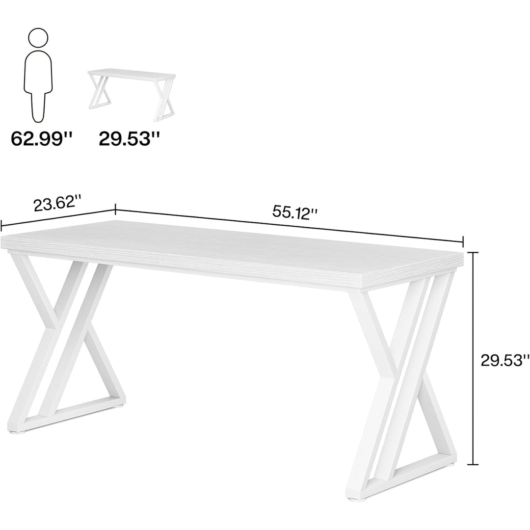 Tribesigns 55 Inch Writing Desk White Z-Shaped Metal Frame Home Office Desk Image 2