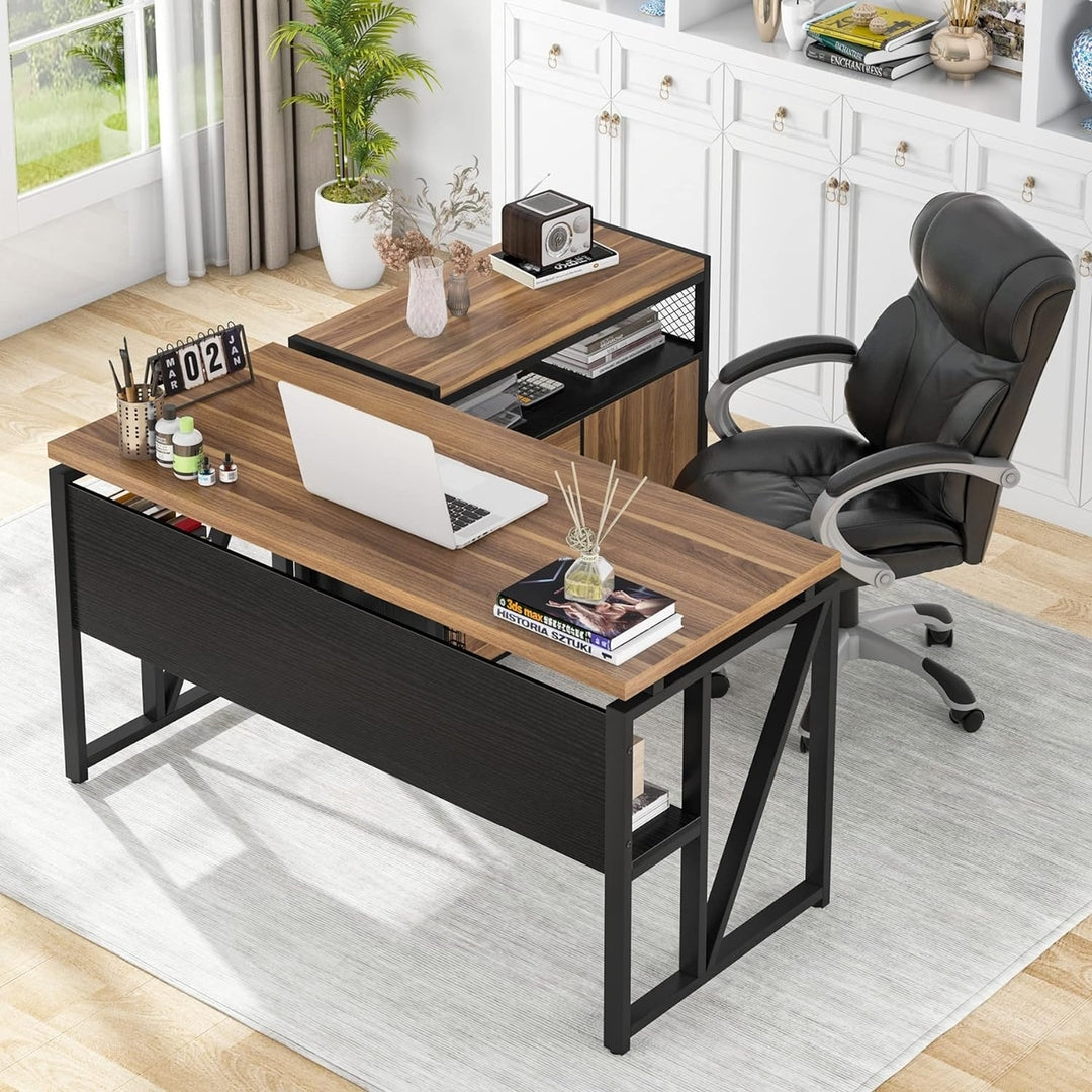 Tribesigns 55 Inch Computer Desk Dark Walnut Steel Legs Home Office Workstation Image 3