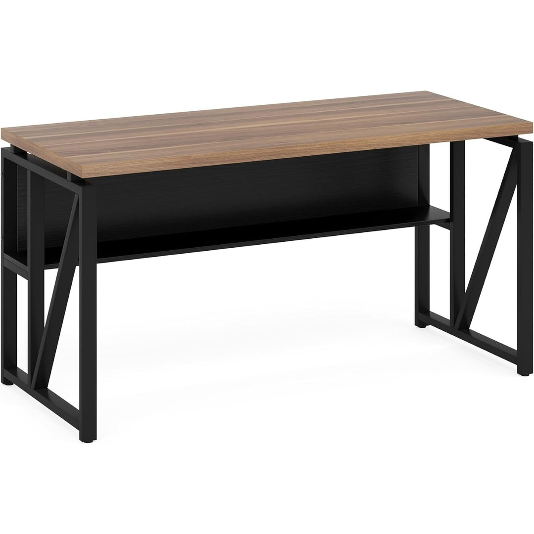 Tribesigns 55 Inch Computer Desk Dark Walnut Steel Legs Home Office Workstation Image 5