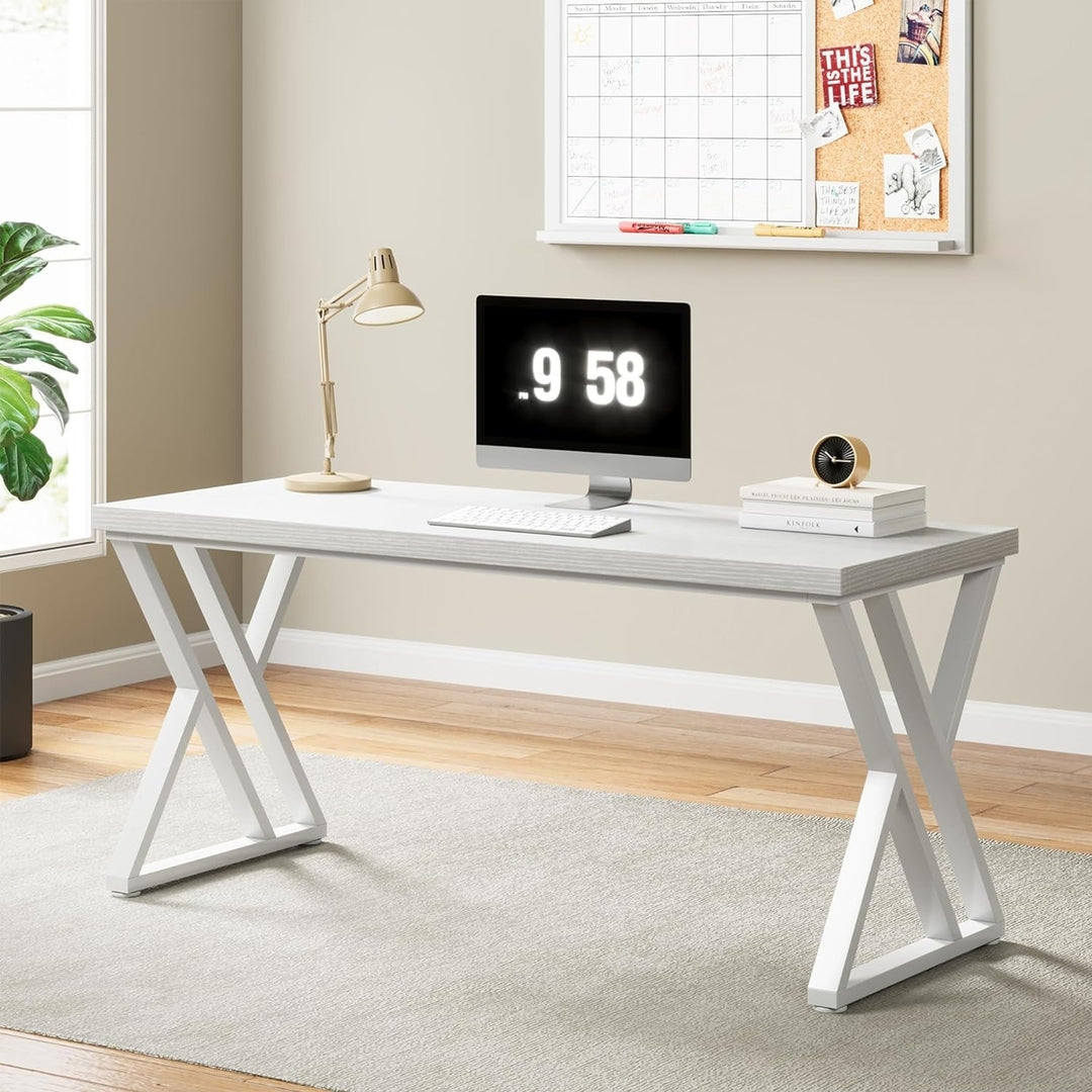 Tribesigns 55 Inch Writing Desk White Z-Shaped Metal Frame Home Office Desk Image 5