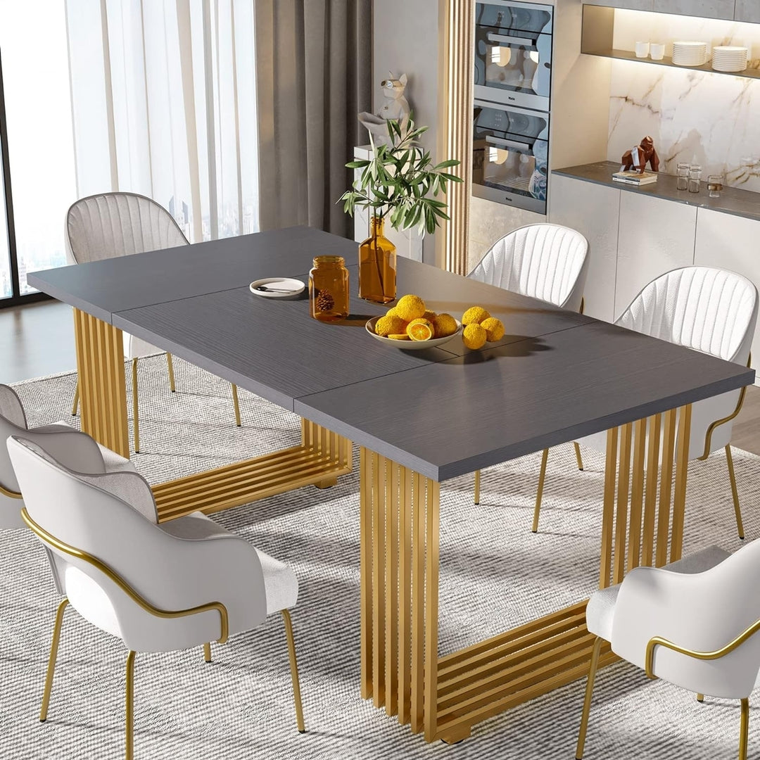 Tribesigns Modern Wood Dining Table Grey 70.8 Inches for 6-8 People Gold Legs Image 1