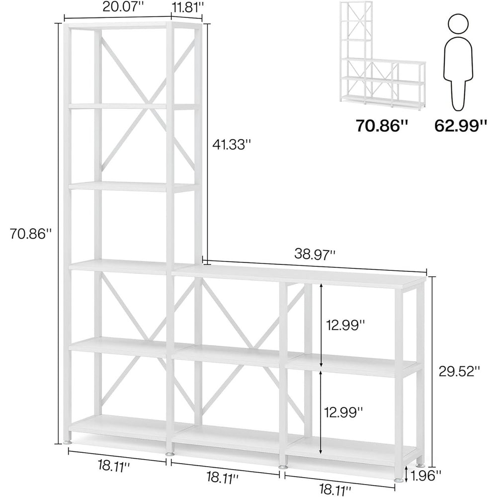 Tribesigns 9 Shelves Bookshelves, Industrial Ladder Corner Etagere Bookcase, Rustic 6-Tier Display Open Shelf Storage Image 2