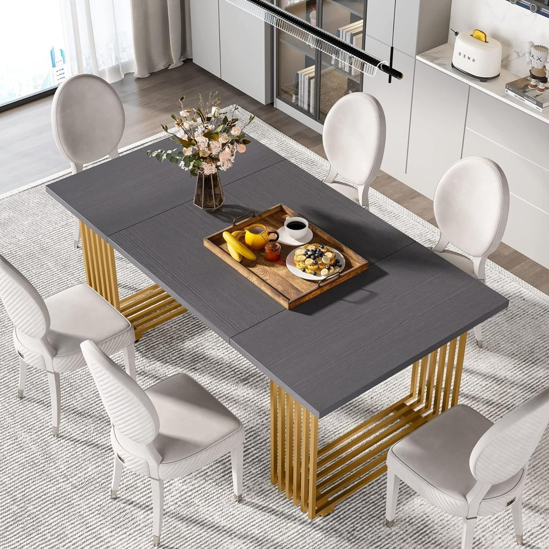 Tribesigns Modern Wood Dining Table Grey 70.8 Inches for 6-8 People Gold Legs Image 3