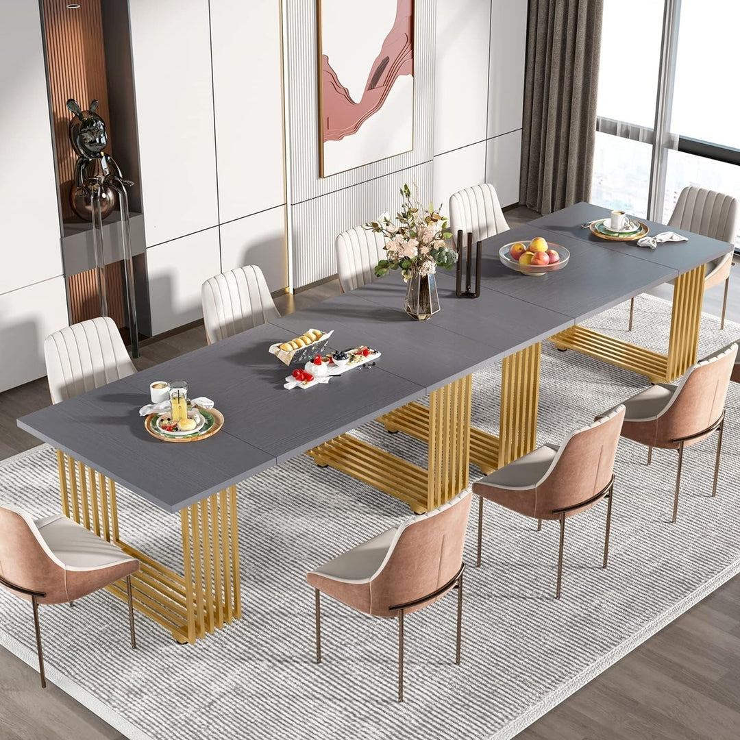 Tribesigns Modern Wood Dining Table Grey 70.8 Inches for 6-8 People Gold Legs Image 4