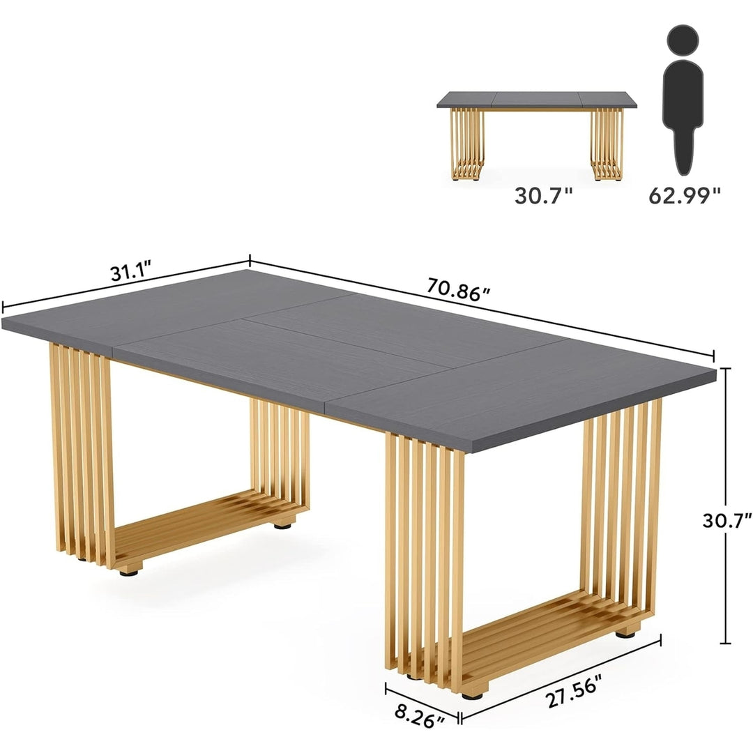 Tribesigns Modern Wood Dining Table Grey 70.8 Inches for 6-8 People Gold Legs Image 6