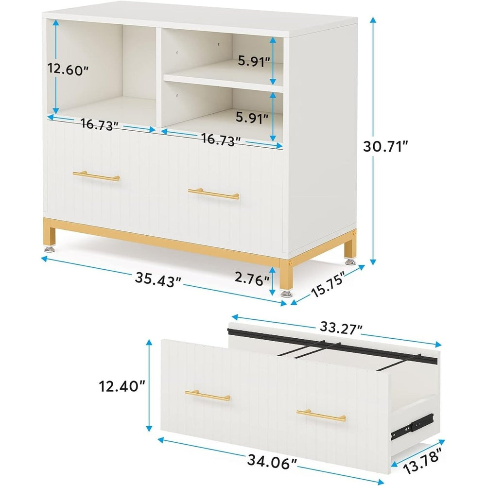 Tribesigns White Lateral File Cabinet with Drawer Adjustable Rod for Letter Files Image 2