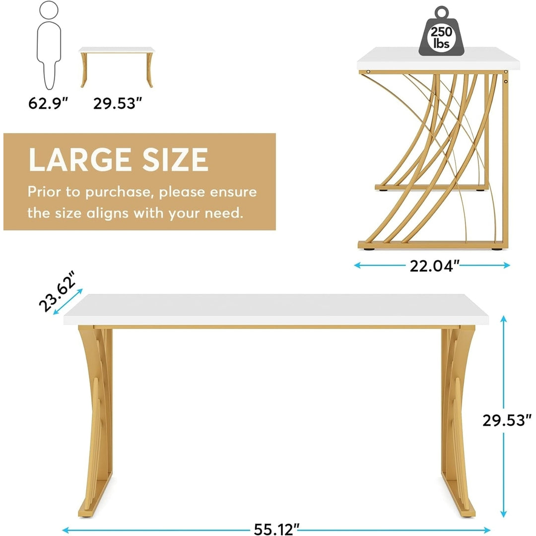 Tribesigns 55 White Gold Modern Computer Desk Thick Frame Makeup Table Image 6