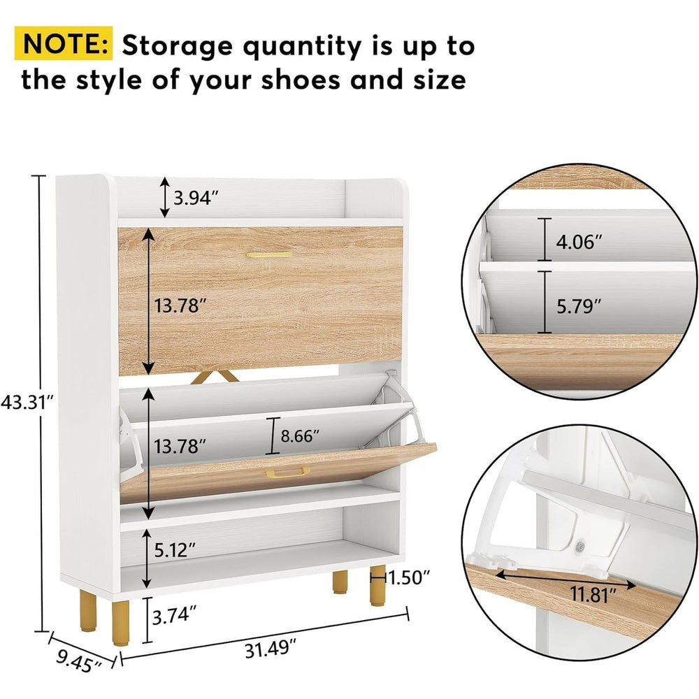 Tribesigns Shoe Cabinet, 2-Tier Shoe Storage Cabinet with Flip Doors, Entryway Shoe Organizer Rack with Open Shelves Image 2