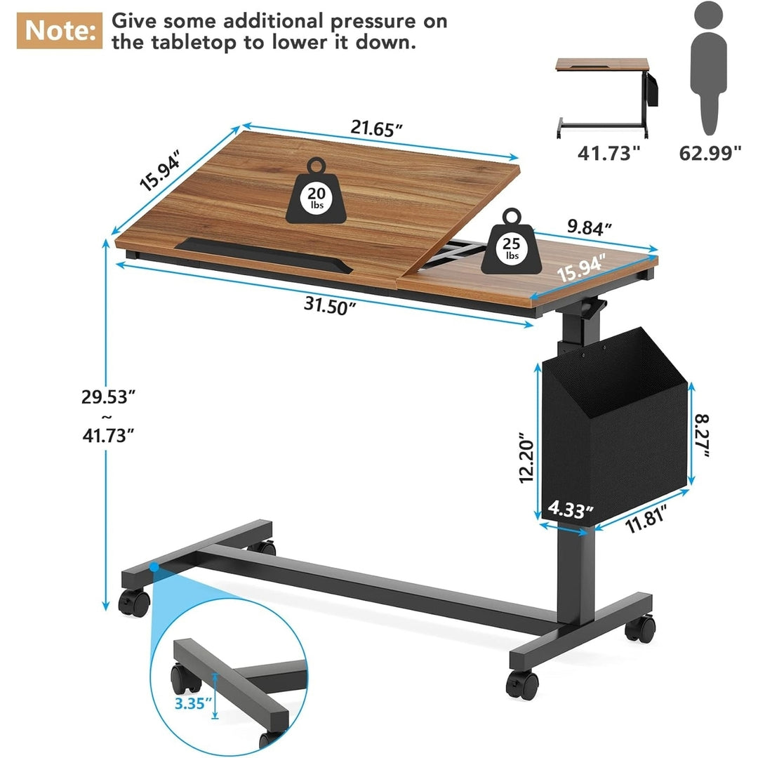 Tribesigns Height Adjustable End Table with Wheels and Side Pocket, Mobile Sofa Snack Table with Tiltable Drawing Board Image 5