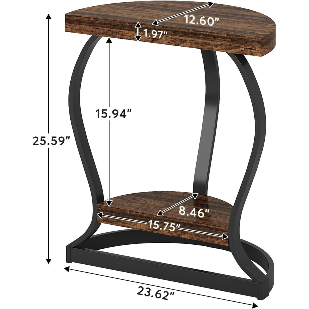 Tribesigns Half-Round End Table 2-Tier Black Metal Wood Accent Table 25.6" Image 2