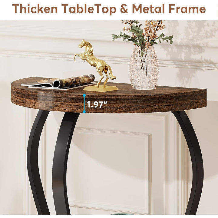 Tribesigns Half-Round End Table 2-Tier Black Metal Wood Accent Table 25.6" Image 4