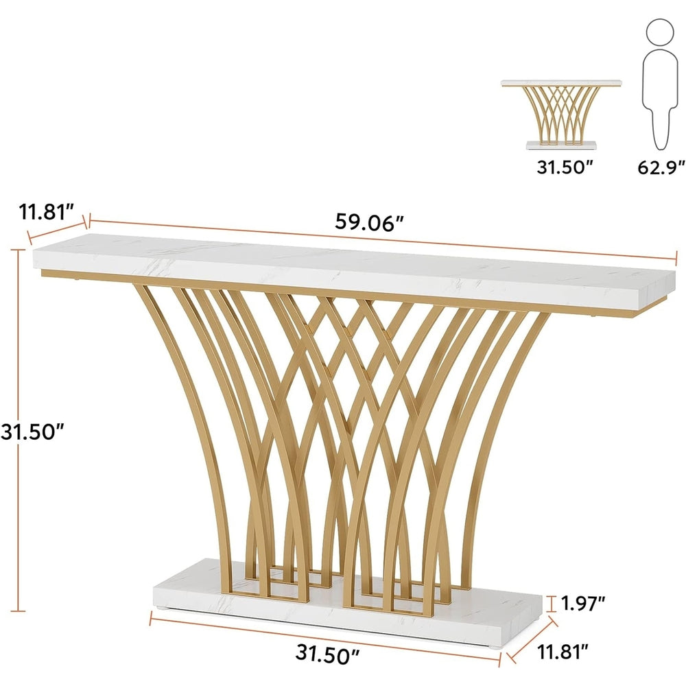 Tribesigns 59 Inch Gold Console Table Faux Marble Top Grid Metal Base Entryway Image 2