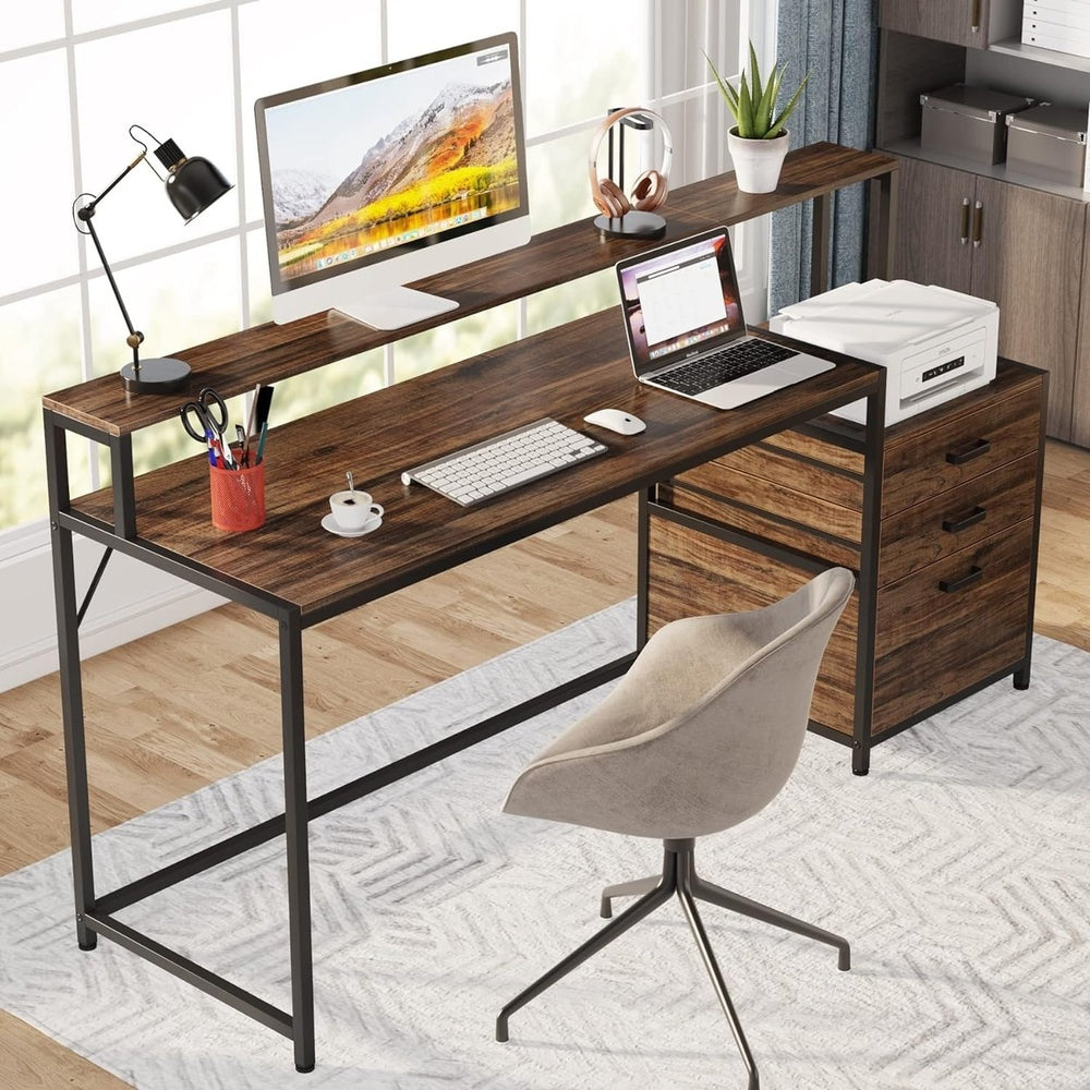 Tribesigns 63 Inch Office Desk with File Drawer Cabinet Ergonomic Computer Table Image 2