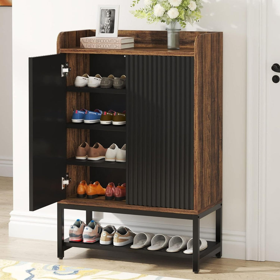 Tribesigns Shoe Cabinet 5-Tier Wooden Entryway Storage Black Brown 28.7"x13.7" Image 1