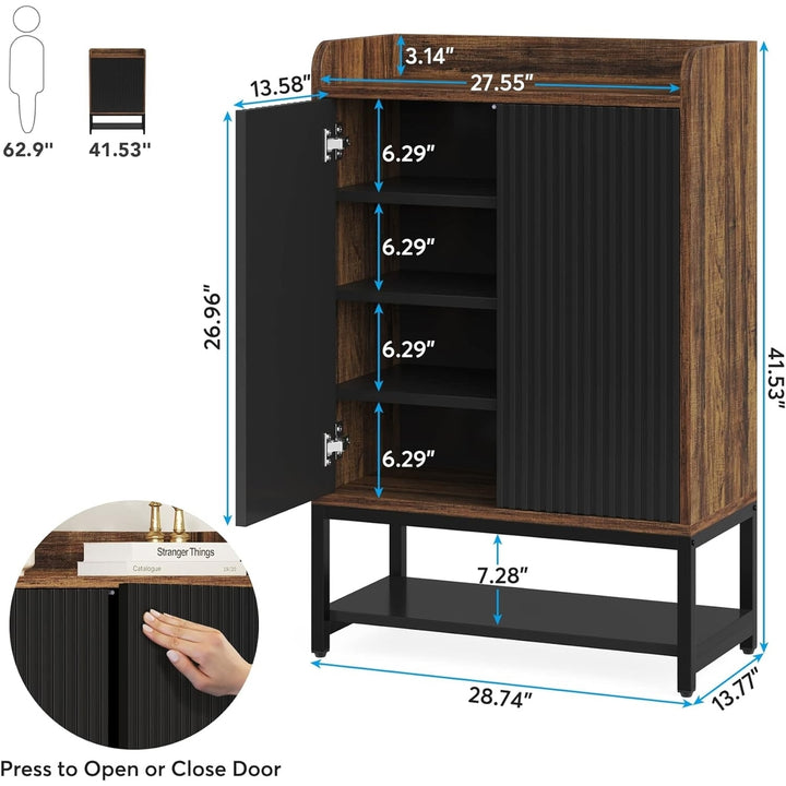 Tribesigns Shoe Cabinet 5-Tier Wooden Entryway Storage Black Brown 28.7"x13.7" Image 2