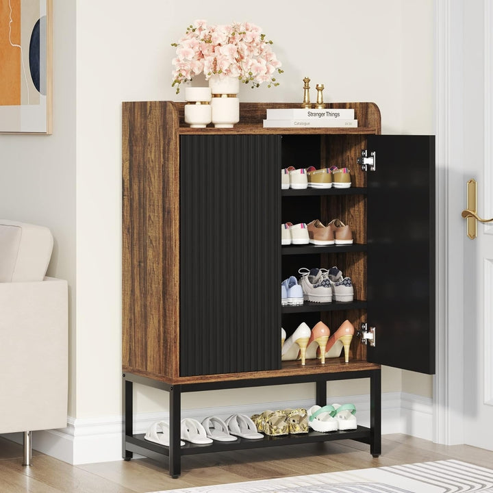 Tribesigns Shoe Cabinet 5-Tier Wooden Entryway Storage Black Brown 28.7"x13.7" Image 3