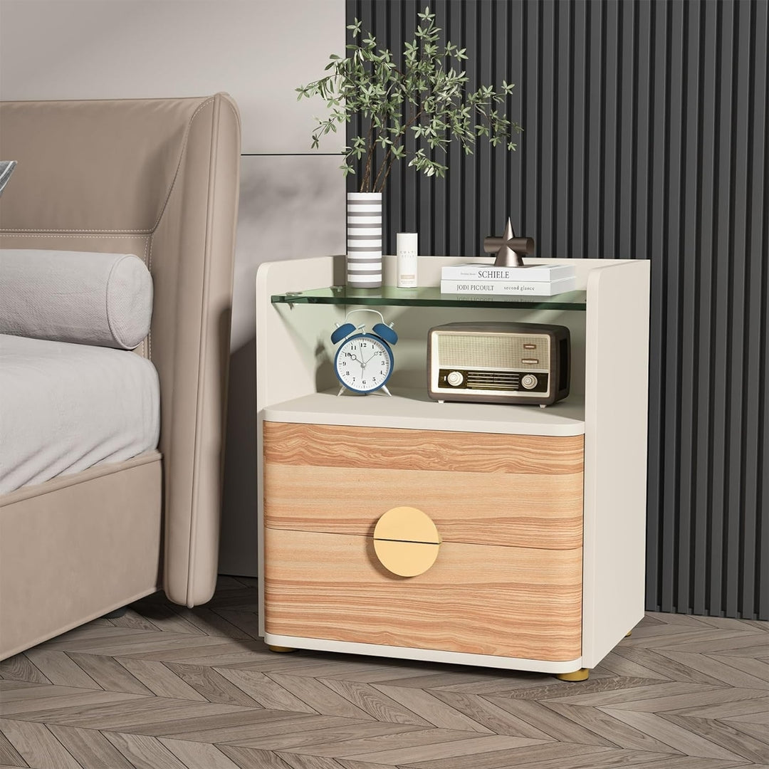 Tribesigns Nightstand with 2 Drawers, Modern Night Stands with Open Storage, Wooden Bed Side Table for Bedroom Image 1