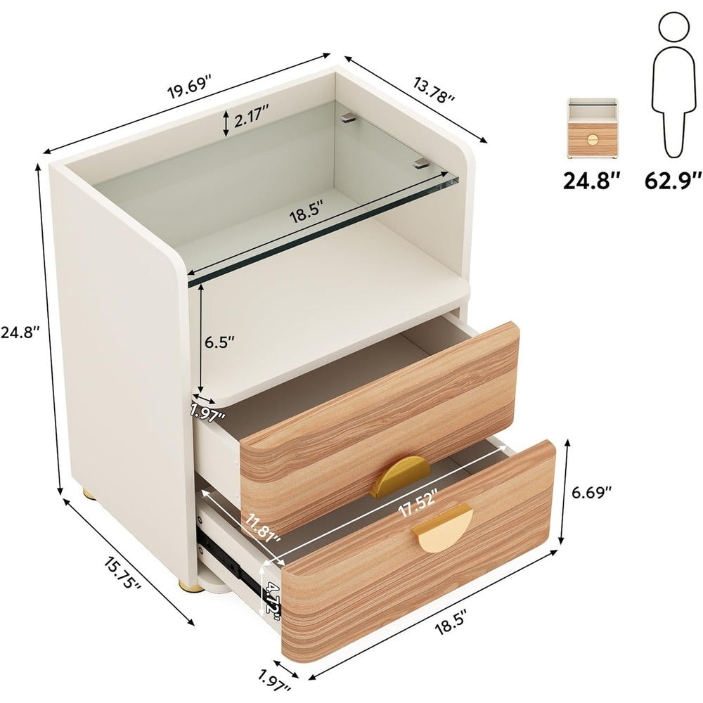 Tribesigns Nightstand with 2 Drawers, Modern Night Stands with Open Storage, Wooden Bed Side Table for Bedroom Image 2