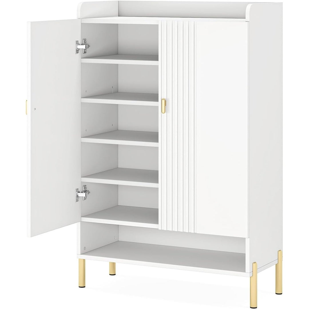 Tribesigns 6-Tier Shoe Cabinet White Wood Freestanding Storage Adjustable Shelves Image 5