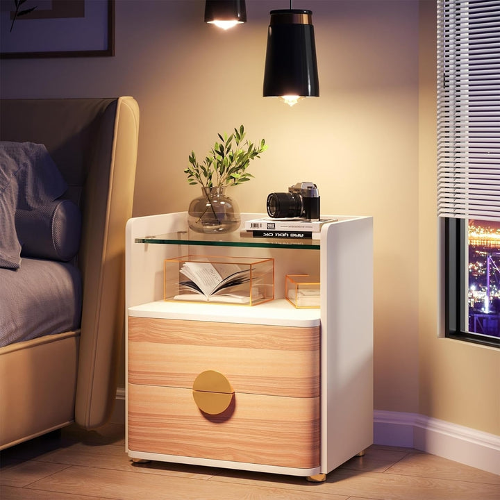 Tribesigns Nightstand with 2 Drawers, Modern Night Stands with Open Storage, Wooden Bed Side Table for Bedroom Image 6