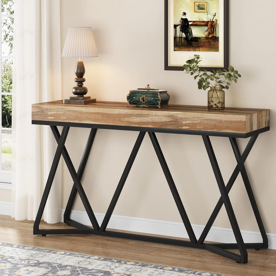 Tribesigns 55 Inch Console Table Wood Farmhouse Sofa Table with Metal Base Image 1