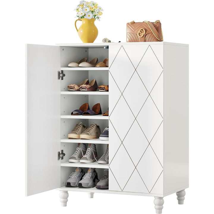 Tribesigns Shoe Organizer Cabinet Adjustable Shelves Wood Legs 2-Door Storage Image 6