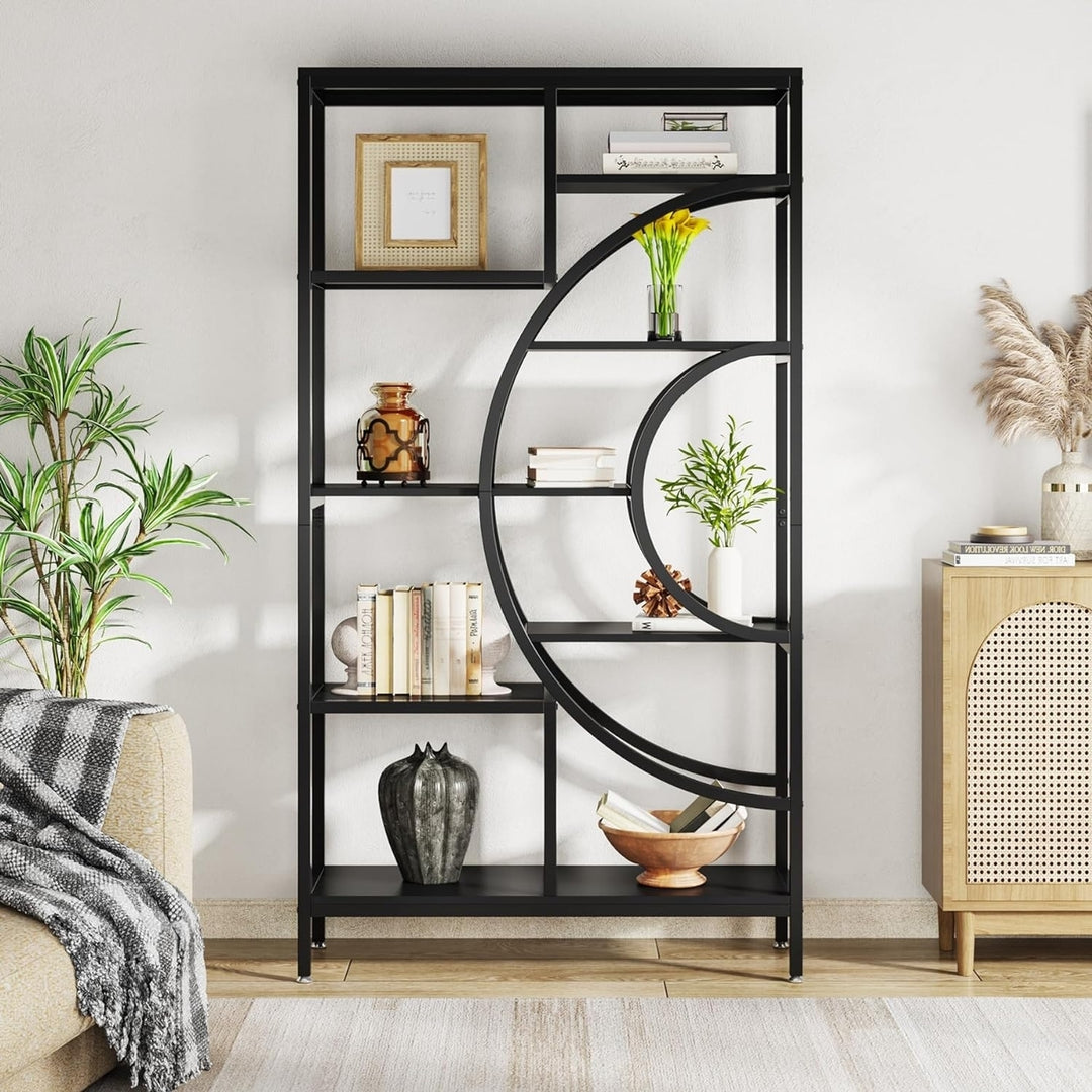 Tribesigns 71 inches Bookcases, Industrial 8-Tiers Bookshelves, Black Etagere Bookcases with Geometric Metal Frame Image 1