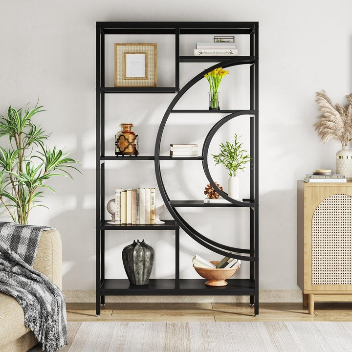 Tribesigns 71 inches Bookcases, Industrial 8-Tiers Bookshelves, Black Etagere Bookcases with Geometric Metal Frame Image 1