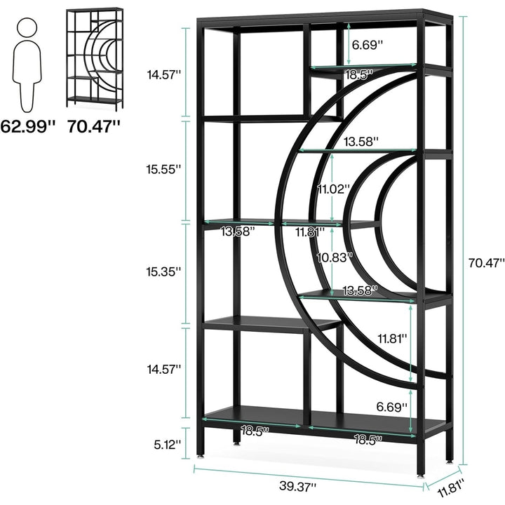 Tribesigns 71 inches Bookcases, Industrial 8-Tiers Bookshelves, Black Etagere Bookcases with Geometric Metal Frame Image 2