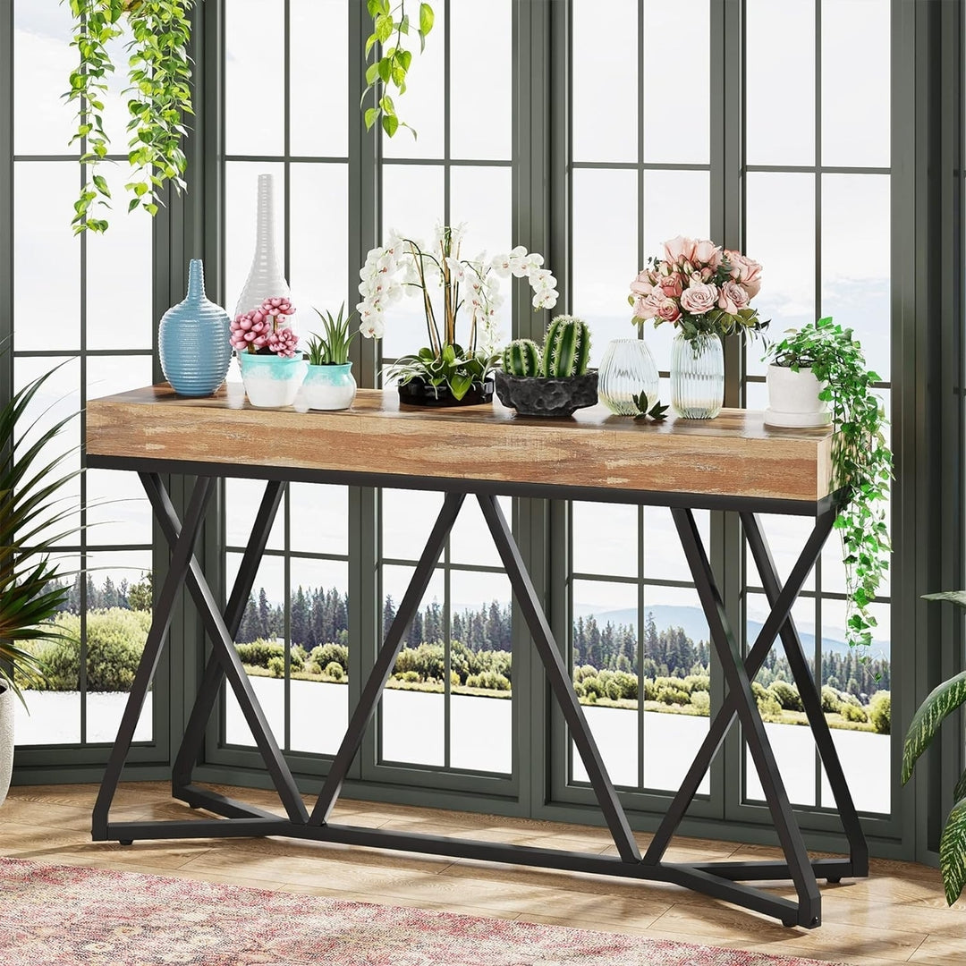 Tribesigns 55 Inch Console Table Wood Farmhouse Sofa Table with Metal Base Image 5