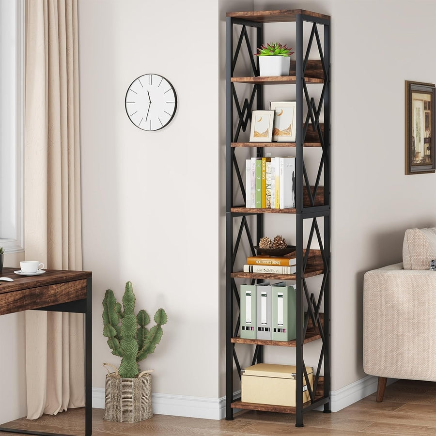 Tribesigns 6-Tier Narrow Bookshelf 75 Inch Tall Heavy Duty Metal Frame Storage Image 1