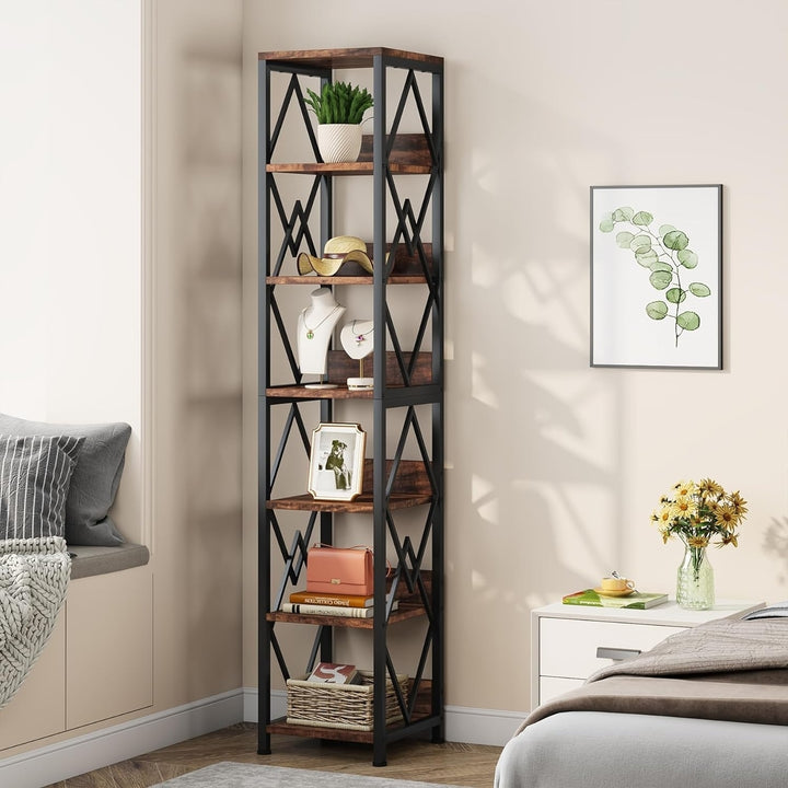 Tribesigns 6-Tier Narrow Bookshelf 75 Inch Tall Heavy Duty Metal Frame Storage Image 2