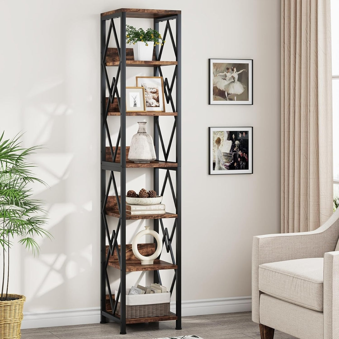 Tribesigns 6-Tier Narrow Bookshelf 75 Inch Tall Heavy Duty Metal Frame Storage Image 4