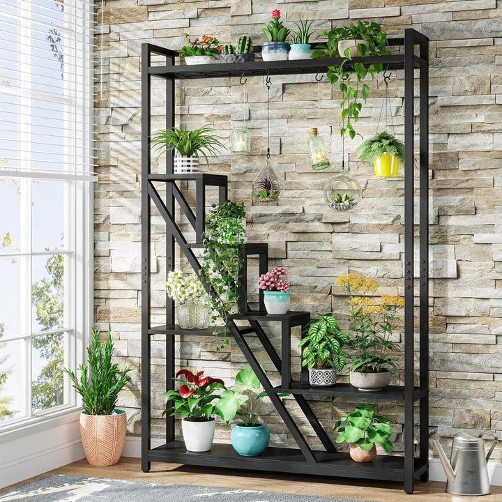 Tribesigns 70.9" Tall Indoor Plant Stand, 7-Tier Large Plant Shelf with 5 S-Hooks, Industrial Wood Flower Stand Display Image 1