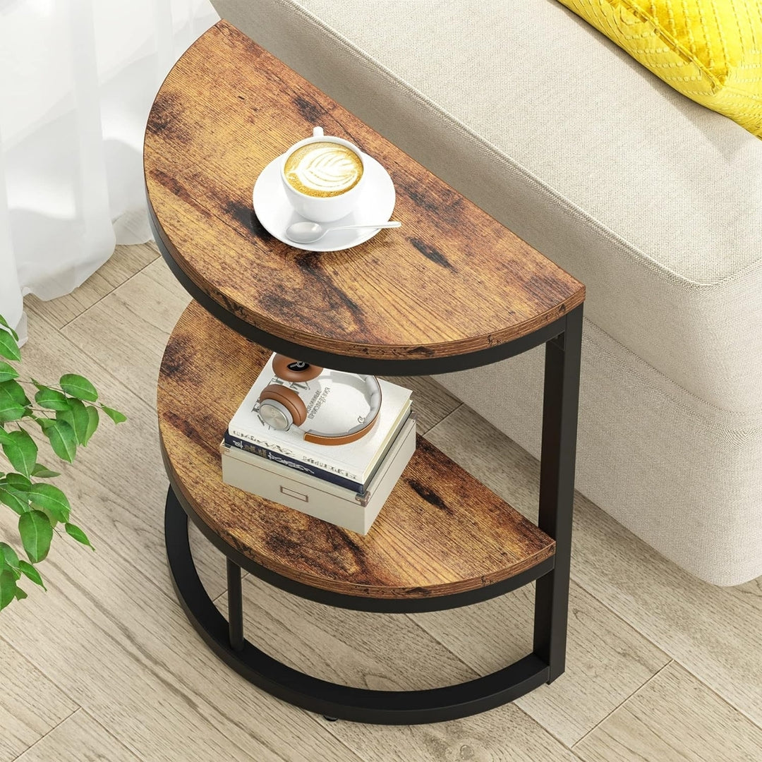 Tribesigns 2-Tier Half Round End Table Small Wood Side Table with Storage Shelf Image 1